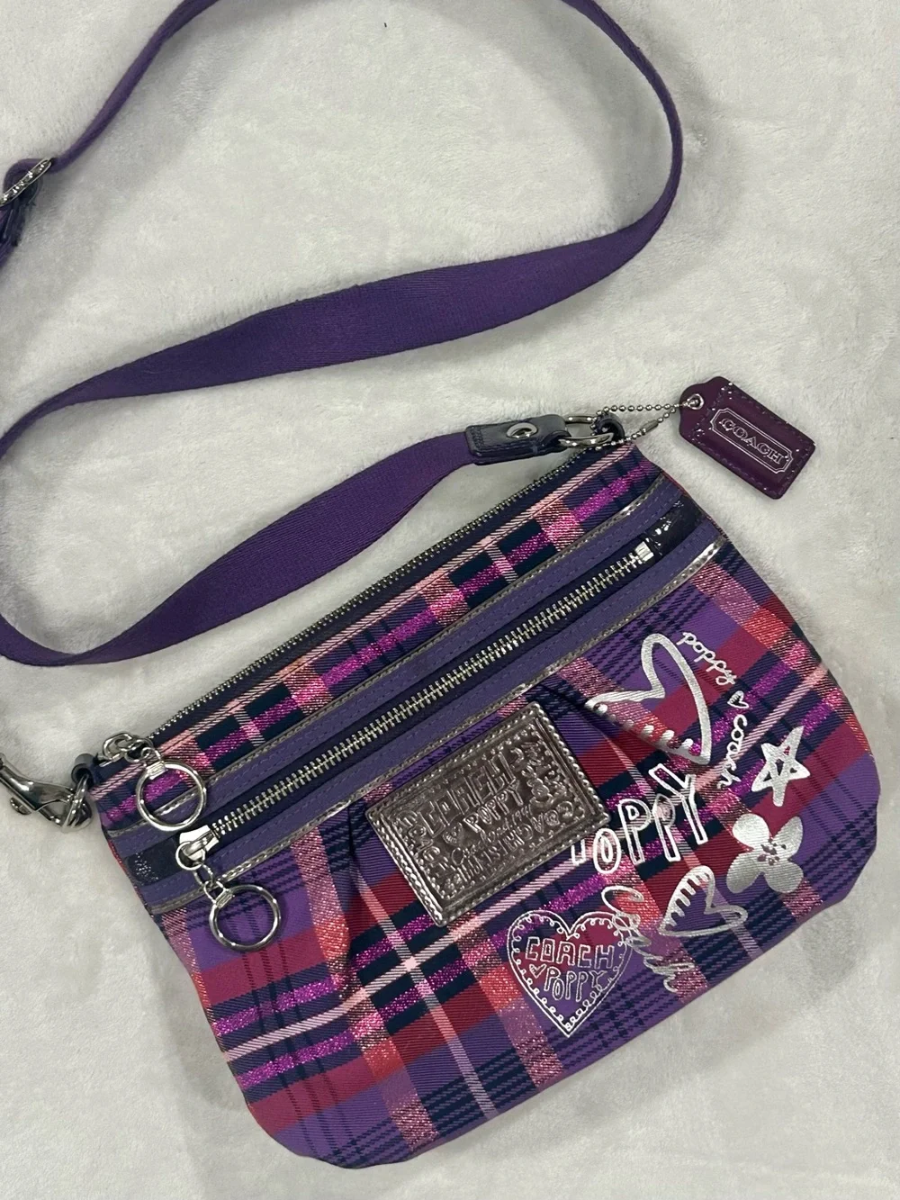 Coach Poppy tartan plaid crossbody bag purple vintage purse